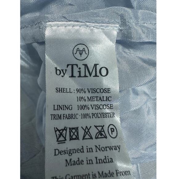 ByTimo A-Line Mini Dress Ruffled Hem Strapless Floral Brocade Blue Gold L NWOT - Picture 8 of 8